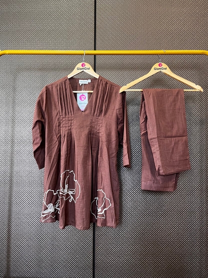 Brown Pure mul cotton coord set