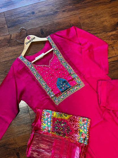 Pure russian silk with pure gajji silk langdi Dupatta dress (pink)