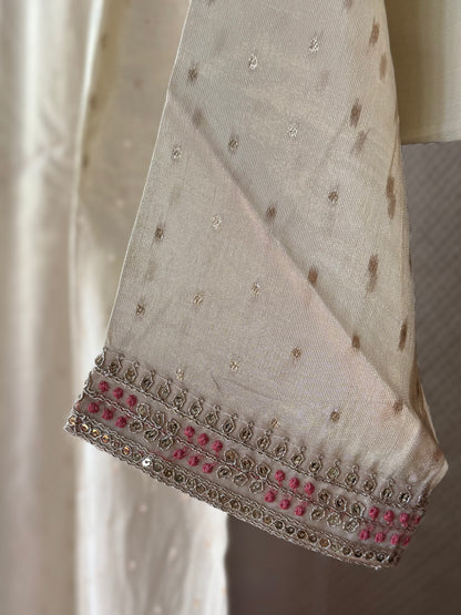 Cream tissue silk with pink dupatta