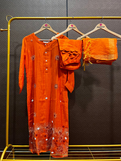 Orange mul chanderi dress