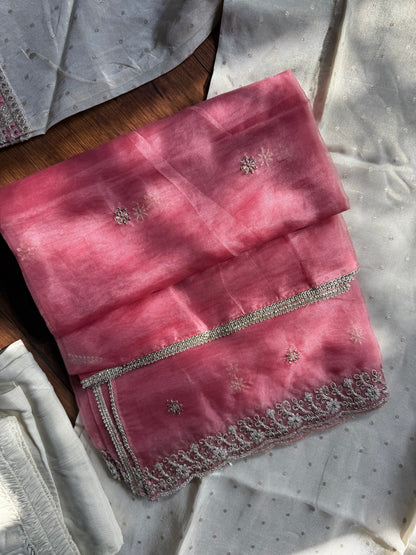 Cream tissue silk with pink dupatta
