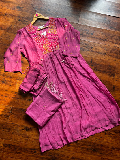 Magenta mul chanderi floral dress