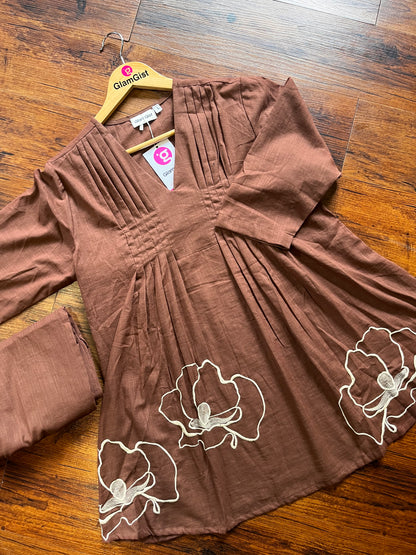 Brown Pure mul cotton coord set