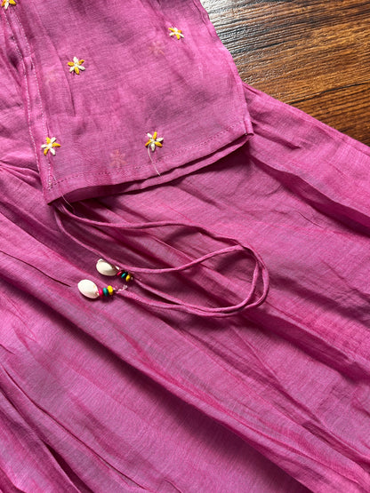 Magenta mul chanderi floral dress
